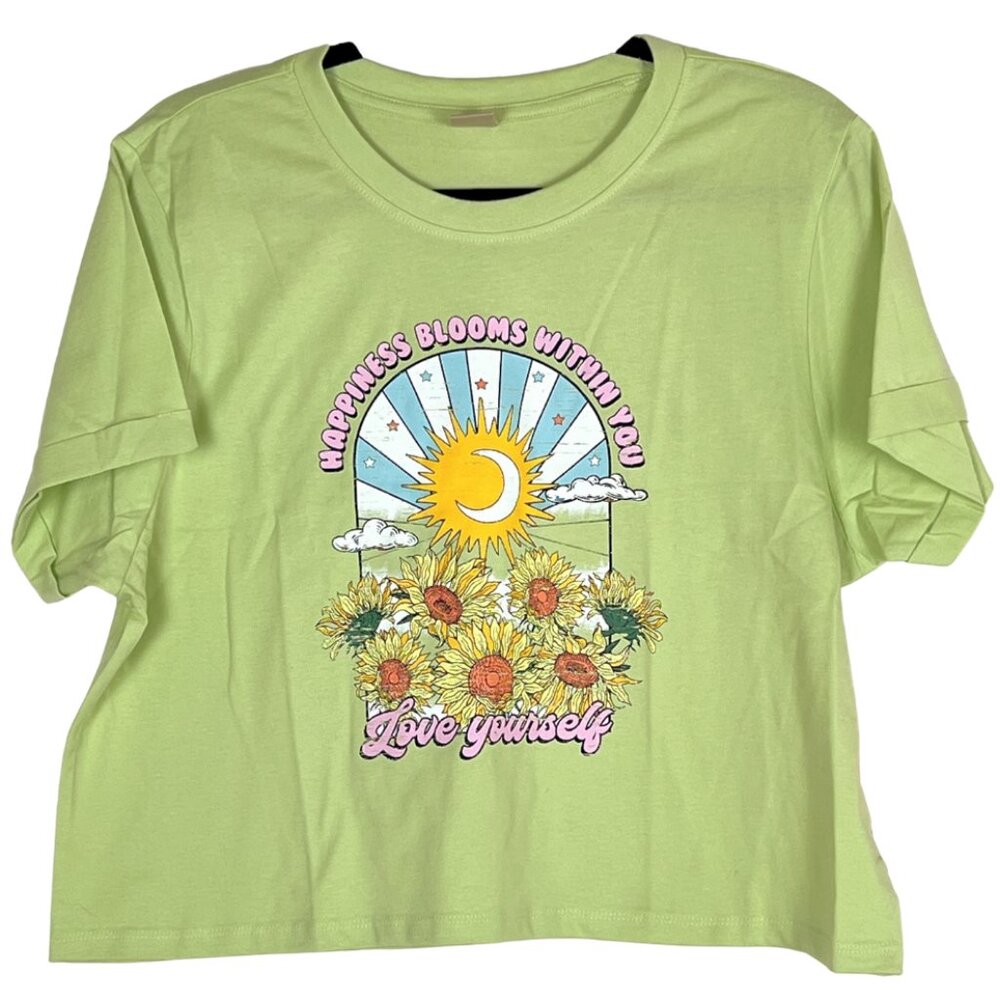 "Happiness" Cropped Tee Cuffed Sleeves NWT Boho Hippie Coastal Chic 🎉Host Pick🎉 - Picture 3 of 6